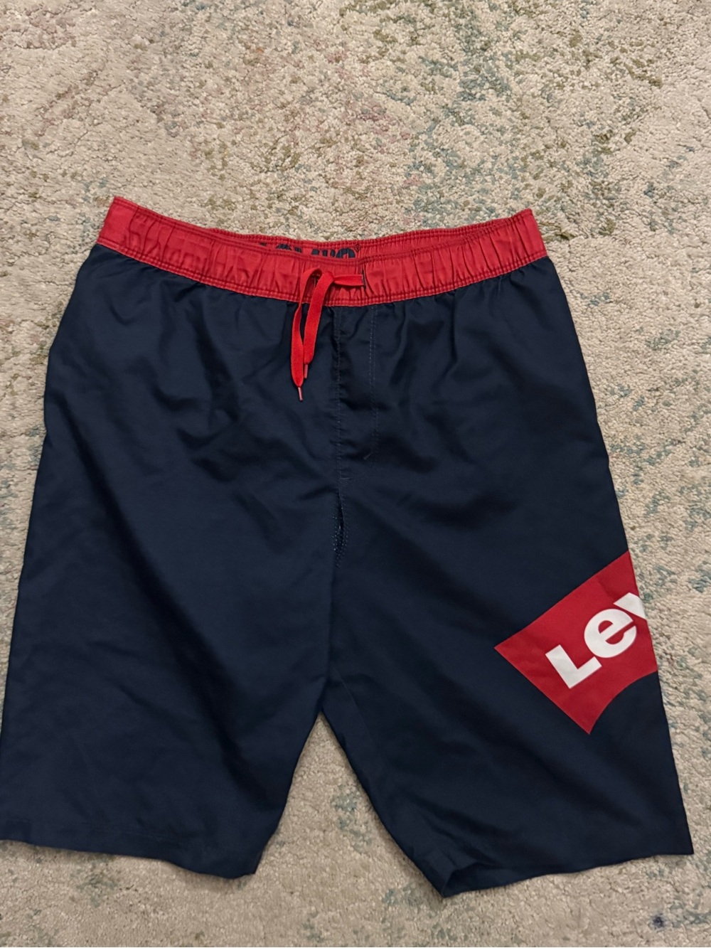 Levi's Navy Swim Shorts with Red Waistband and Logo